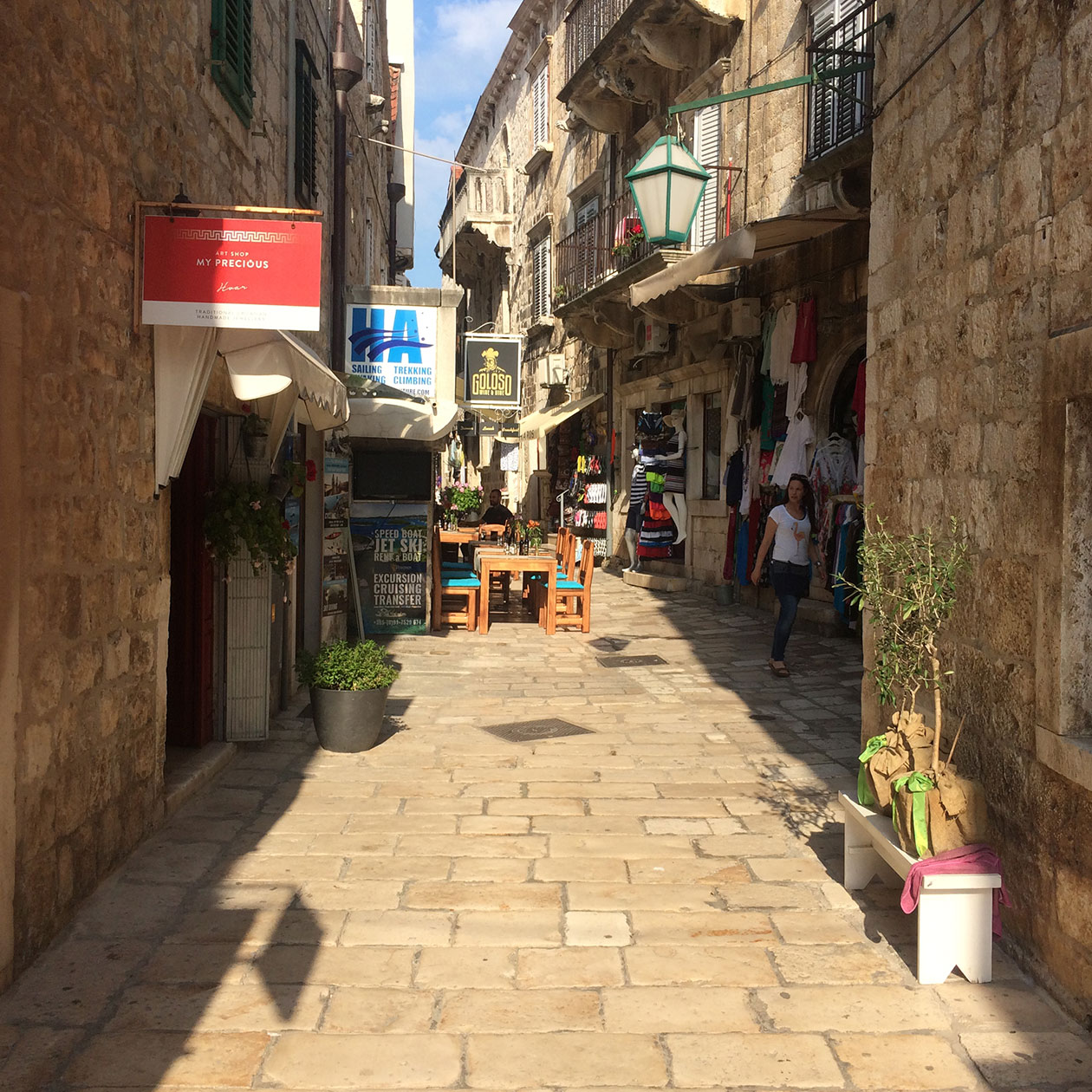 Hvar City old town streets alleys shopping restaurant island croatia travel